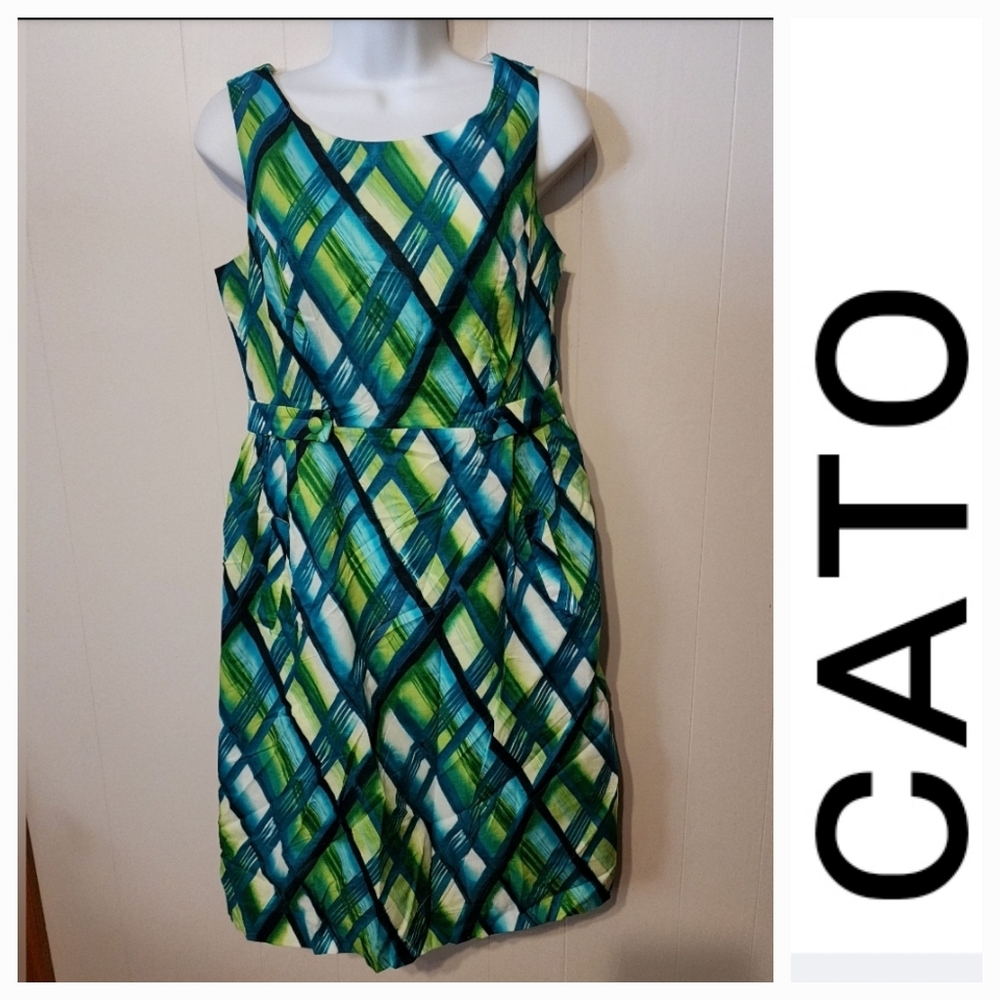 Cato Sleeveless Dress Knee Length Round Neck Multicolor‎ Green Blue Size 8 A511